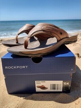 Rockport Men's Hayes Thong Sandals Size 10M Tan New